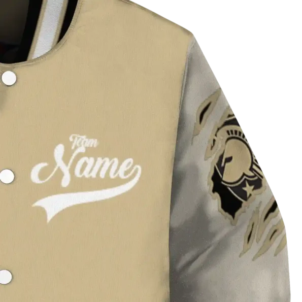 custom army black knights wildcat pawprint gold nude varsity jacket premium grade.webp