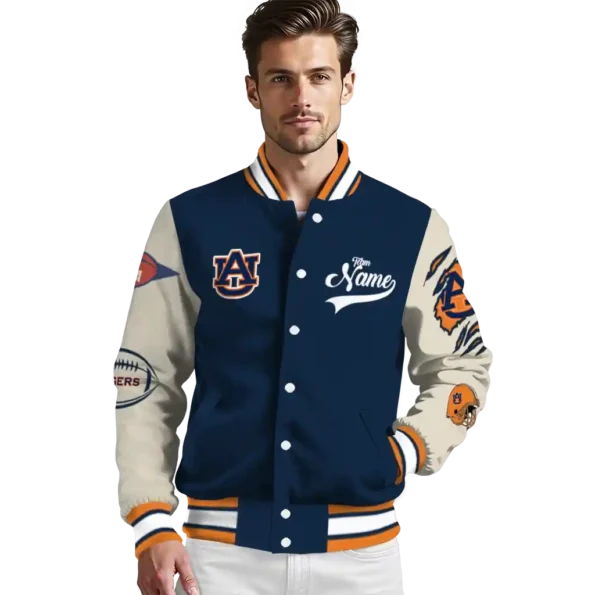custom auburn tigers wildcat pawprint navy blue nude varsity jacket high quality.webp