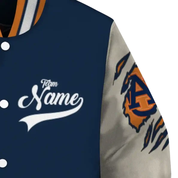 custom auburn tigers wildcat pawprint navy blue nude varsity jacket premium grade.webp