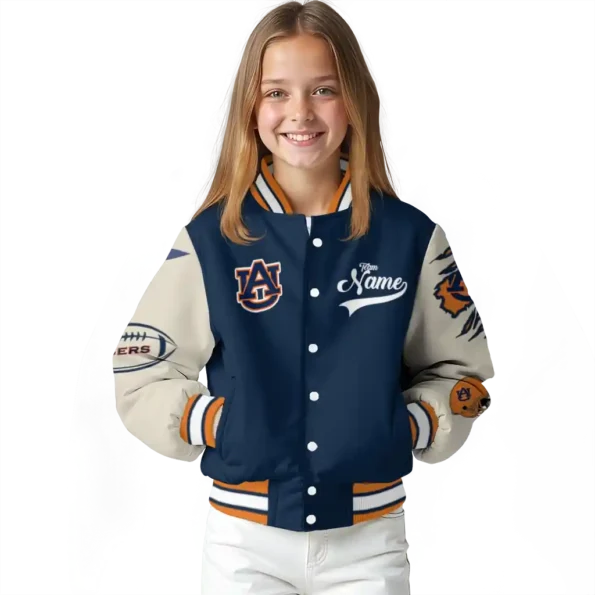 custom auburn tigers wildcat pawprint navy blue nude varsity jacket top rated.webp
