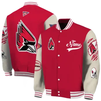 custom ball state cardinals wildcat pawprint red nude varsity jacket fashion forward.webp