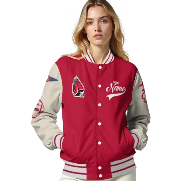 custom ball state cardinals wildcat pawprint red nude varsity jacket latest model.webp