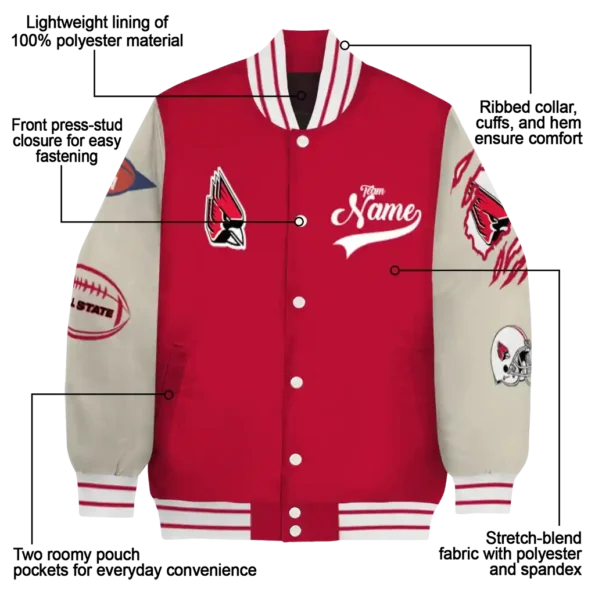 custom ball state cardinals wildcat pawprint red nude varsity jacket new arrival.webp