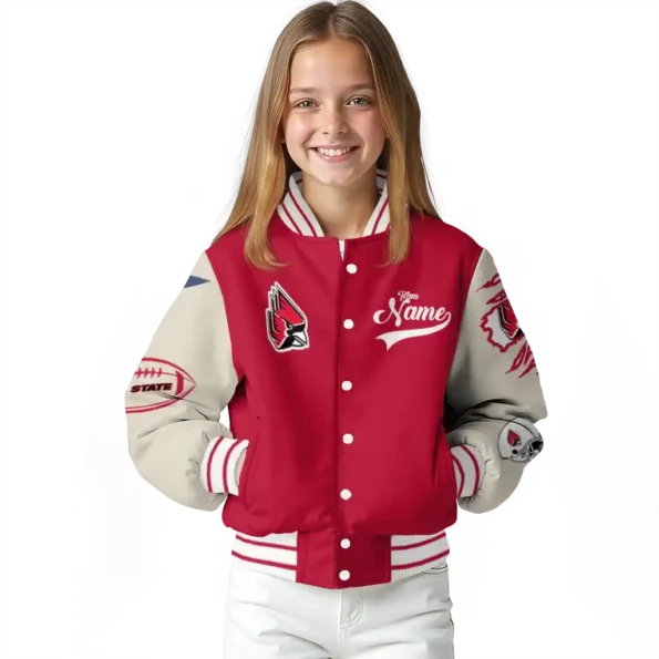 custom ball state cardinals wildcat pawprint red nude varsity jacket top rated.webp