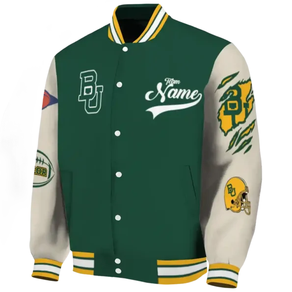 custom baylor bears wildcat pawprint green nude varsity jacket best selling.webp