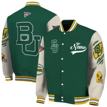 custom baylor bears wildcat pawprint green nude varsity jacket fashion forward.webp