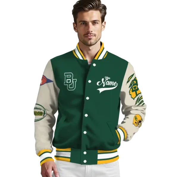 custom baylor bears wildcat pawprint green nude varsity jacket high quality.webp