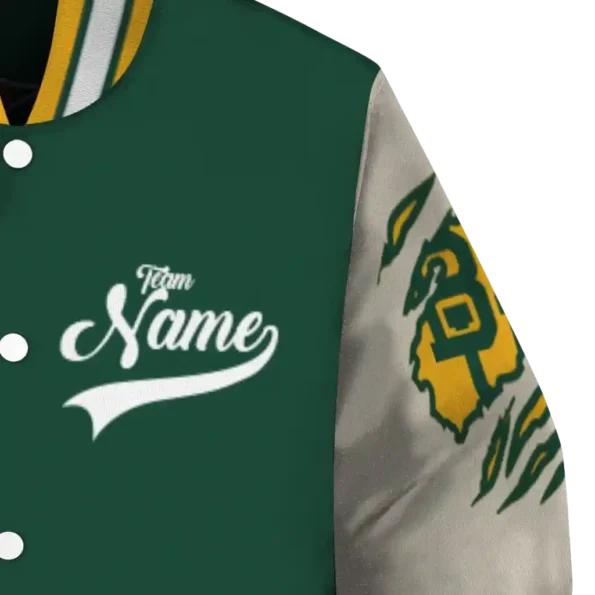 custom baylor bears wildcat pawprint green nude varsity jacket premium grade.webp