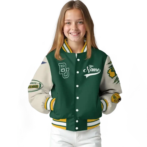 custom baylor bears wildcat pawprint green nude varsity jacket top rated.webp