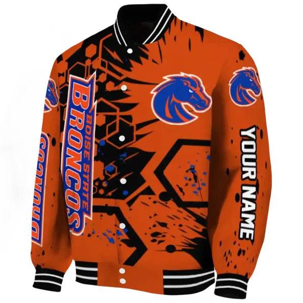 custom boise state broncos hexagon cluster orange black varsity jacket best selling
