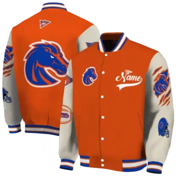 custom boise state broncos wildcat pawprint orange nude varsity jacket fashion forward.webp
