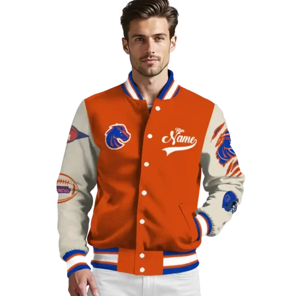 custom boise state broncos wildcat pawprint orange nude varsity jacket high quality.webp