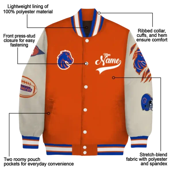 custom boise state broncos wildcat pawprint orange nude varsity jacket new arrival.webp