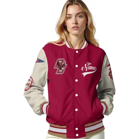 custom boston college eagles wildcat pawprint maroon nude varsity jacket latest model.webp