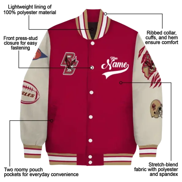 custom boston college eagles wildcat pawprint maroon nude varsity jacket new arrival.webp
