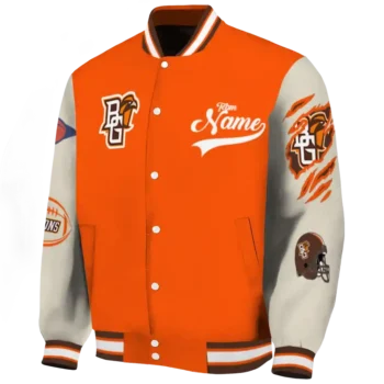 custom bowling green falcons wildcat pawprint orange nude varsity jacket best selling.webp