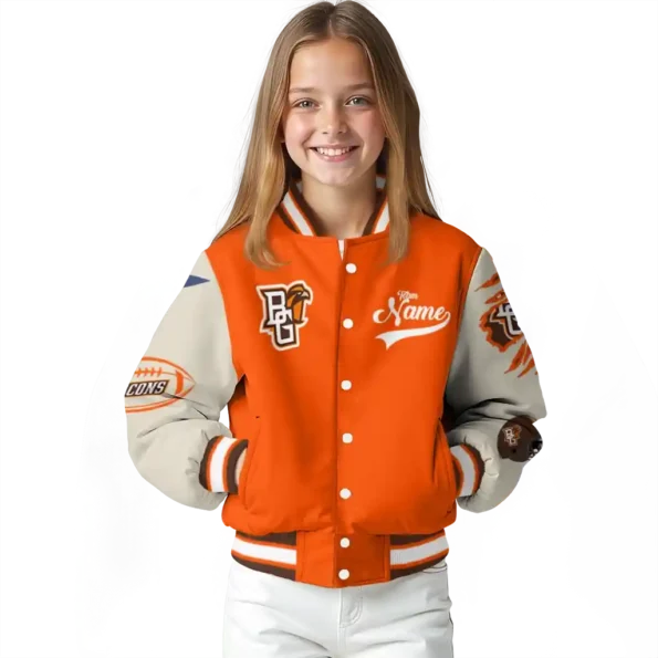 custom bowling green falcons wildcat pawprint orange nude varsity jacket top rated.webp