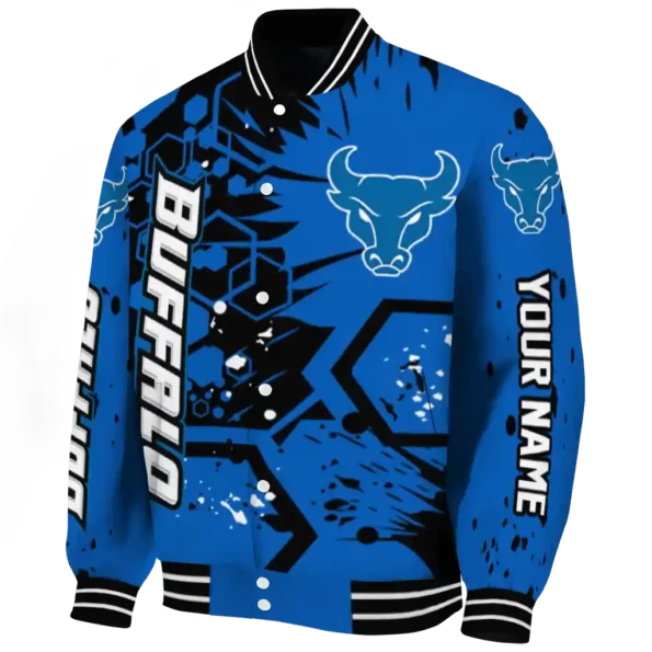 custom buffalo bulls hexagon cluster royal blue black varsity jacket best selling