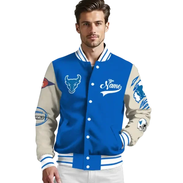 custom buffalo bulls wildcat pawprint royal blue nude varsity jacket high quality.webp