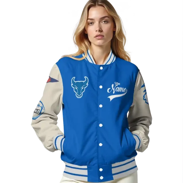 custom buffalo bulls wildcat pawprint royal blue nude varsity jacket latest model.webp