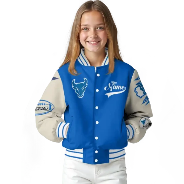 custom buffalo bulls wildcat pawprint royal blue nude varsity jacket top rated.webp