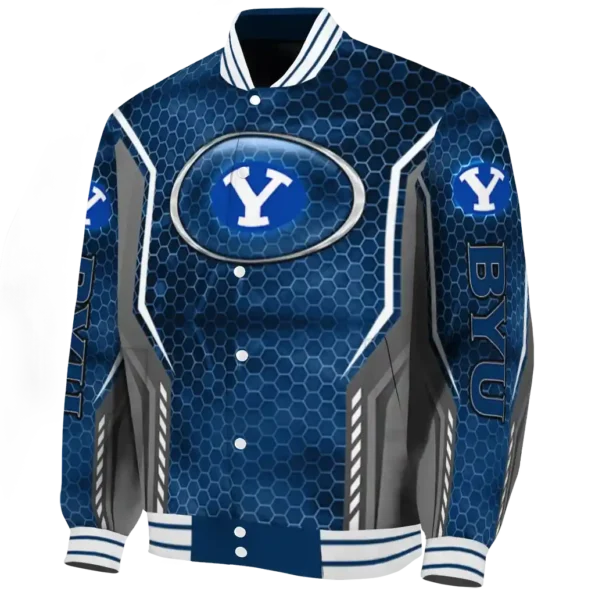 custom byu cougars power plate blue varsity jacket best selling
