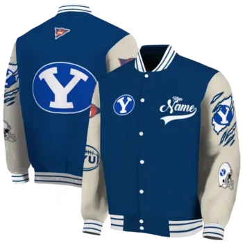 custom byu cougars wildcat pawprint blue nude varsity jacket fashion forward.webp