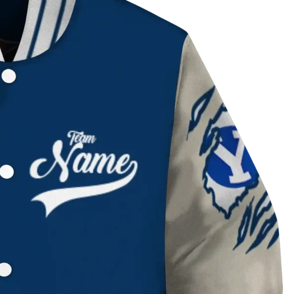 custom byu cougars wildcat pawprint blue nude varsity jacket premium grade.webp