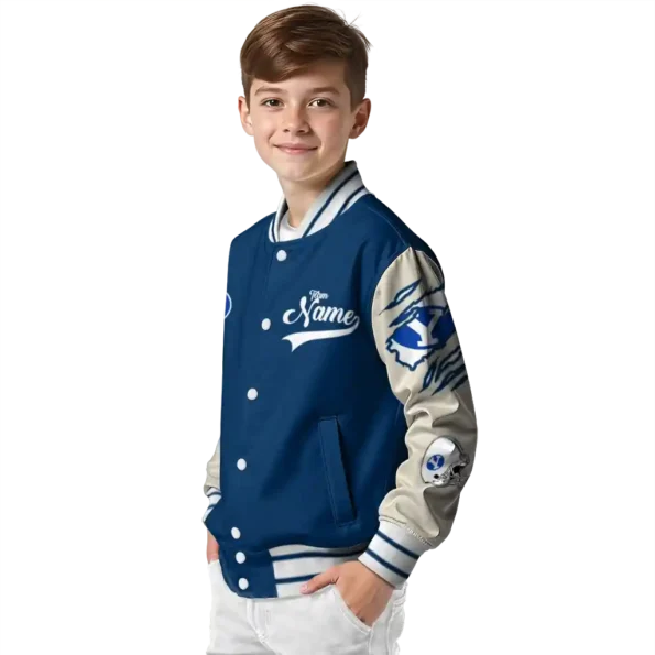 custom byu cougars wildcat pawprint blue nude varsity jacket trendy.webp
