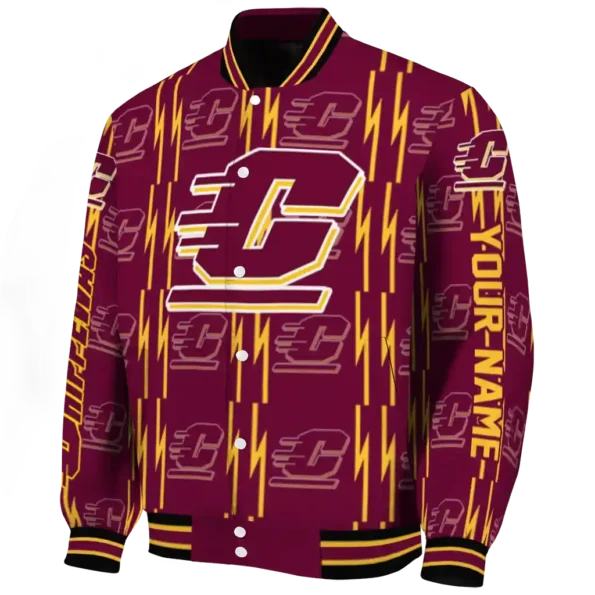 custom central michigan chippewas bolt stripe maroon varsity jacket best selling