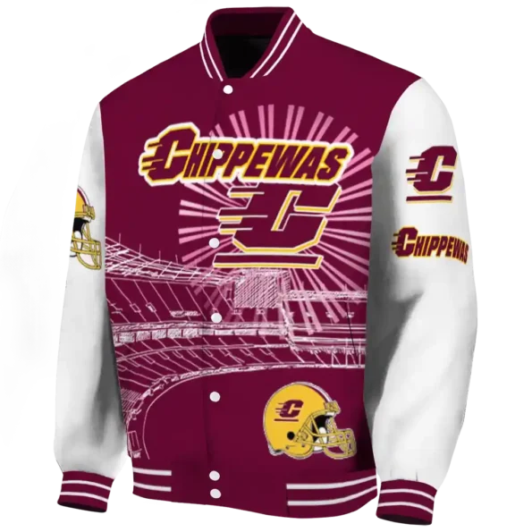 custom central michigan chippewas ferris arena maroon white varsity jacket best selling
