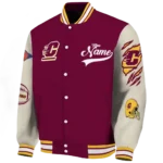 custom central michigan chippewas wildcat pawprint maroon nude varsity jacket best selling.webp