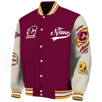 custom central michigan chippewas wildcat pawprint maroon nude varsity jacket best selling.webp