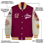 custom central michigan chippewas wildcat pawprint maroon nude varsity jacket best selling.webp