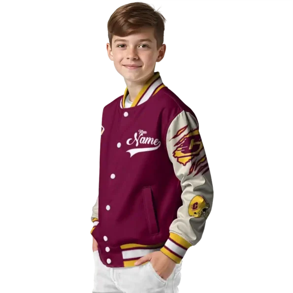 custom central michigan chippewas wildcat pawprint maroon nude varsity jacket trendy.webp
