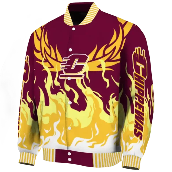 custom central michigan chippewas winged blaze maroon white varsity jacket best selling