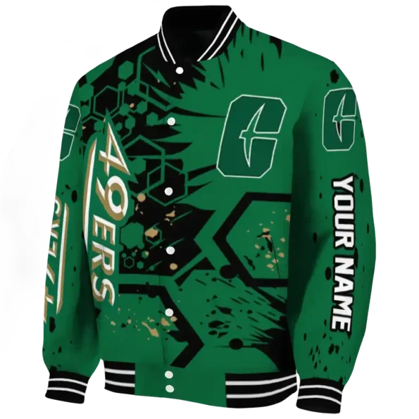custom charlotte 49ers hexagon cluster green black varsity jacket best selling