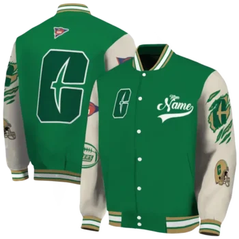custom charlotte 49ers wildcat pawprint green nude varsity jacket fashion forward.webp