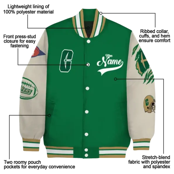 custom charlotte 49ers wildcat pawprint green nude varsity jacket new arrival.webp