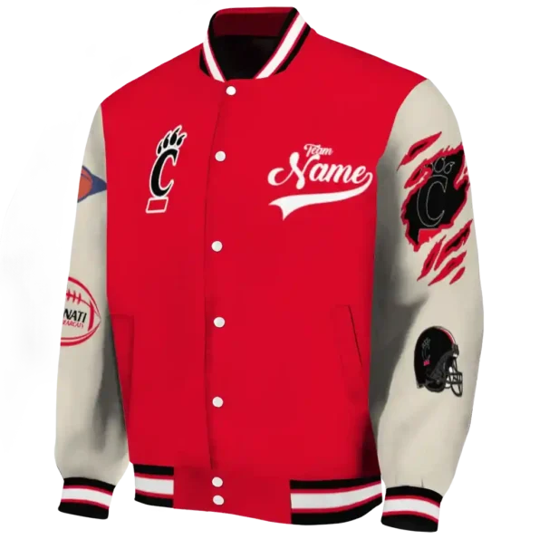 custom cincinnati bearcats wildcat pawprint red nude varsity jacket best selling.webp