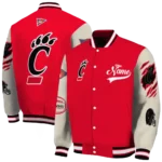 custom cincinnati bearcats wildcat pawprint red nude varsity jacket best selling.webp
