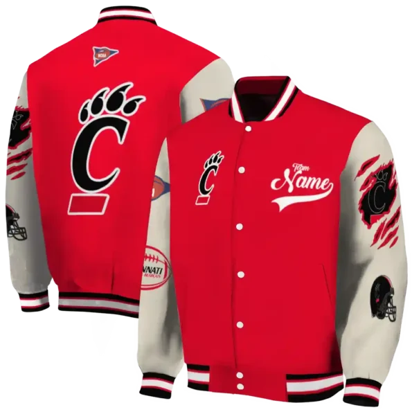custom cincinnati bearcats wildcat pawprint red nude varsity jacket fashion forward.webp