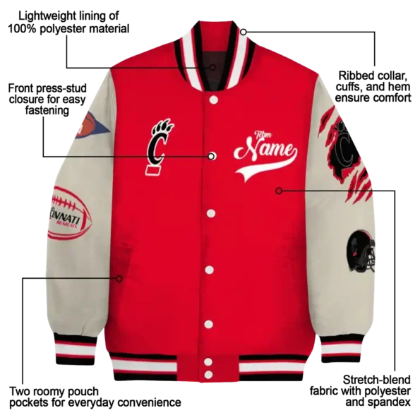 custom cincinnati bearcats wildcat pawprint red nude varsity jacket new arrival.webp