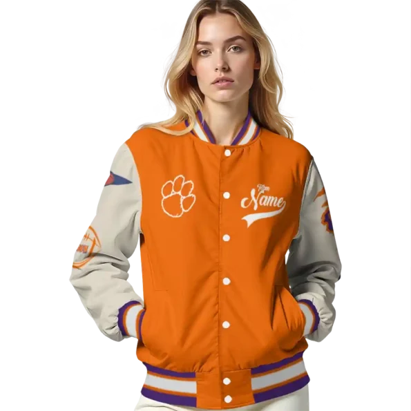 custom clemson tigers wildcat pawprint orange nude varsity jacket latest model.webp