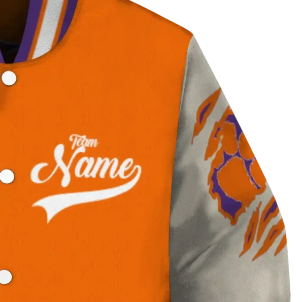 custom clemson tigers wildcat pawprint orange nude varsity jacket premium grade.webp