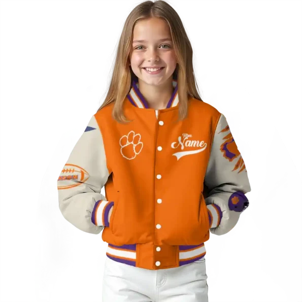 custom clemson tigers wildcat pawprint orange nude varsity jacket top rated.webp