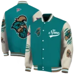 custom coastal carolina chanticleers wildcat pawprint green nude varsity jacket best selling.webp