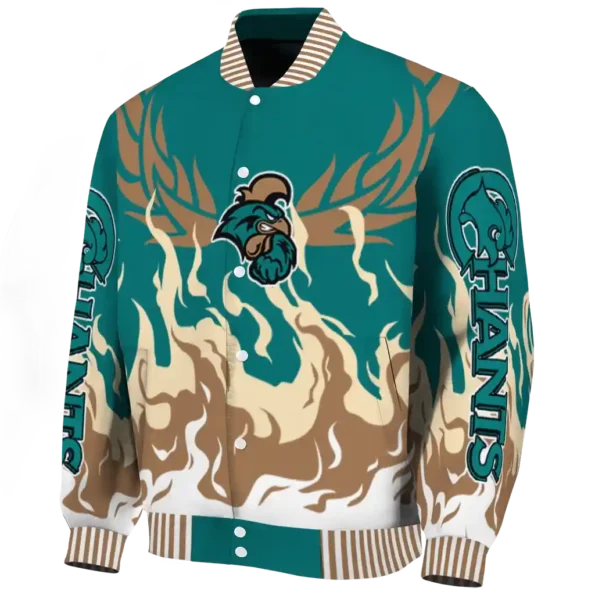 custom coastal carolina chanticleers winged blaze green white varsity jacket best selling