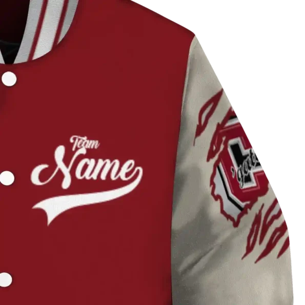 custom colgate raiders wildcat pawprint maroon nude varsity jacket premium grade.webp