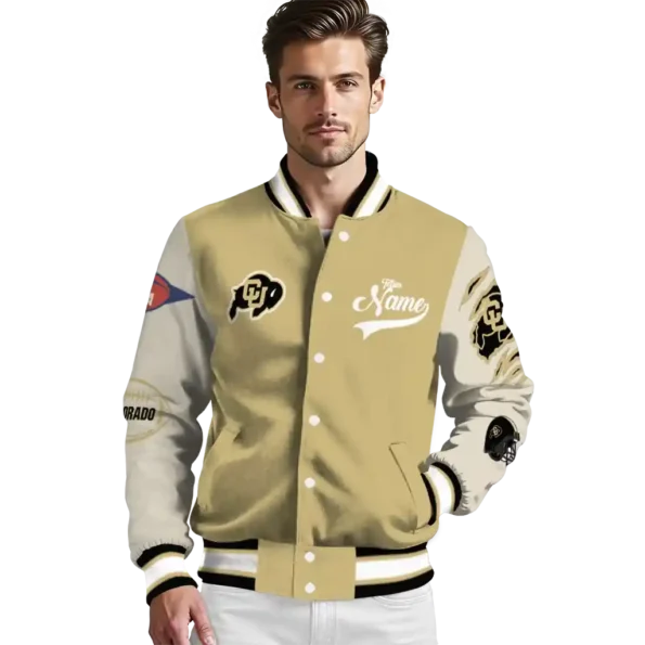 custom colorado buffaloes wildcat pawprint gold nude varsity jacket high quality.webp